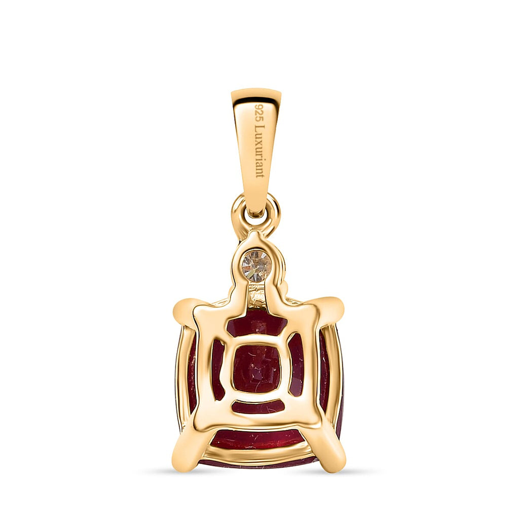 African Ruby, Lab Grown Diamond Solitaire Pendant in 18K YG VermeilSterling Silver  6.100  Ct.