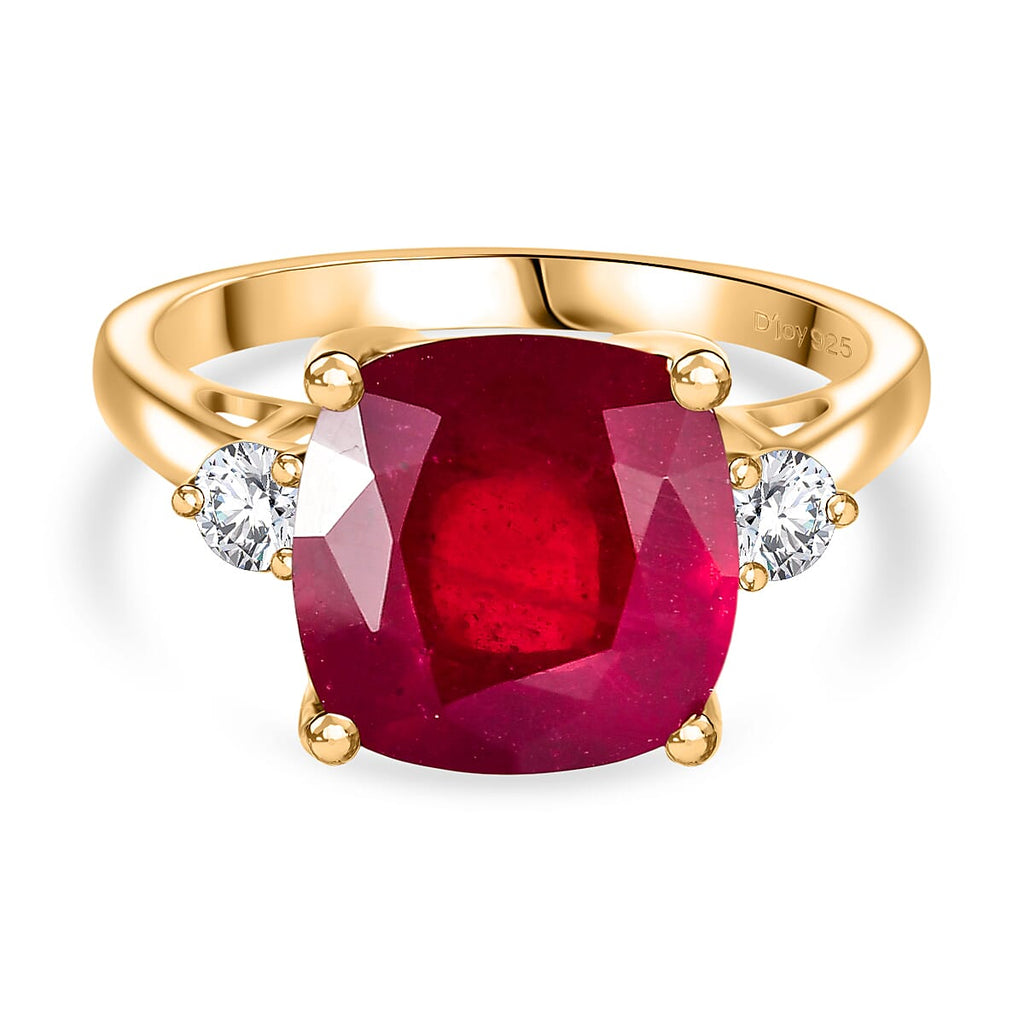 Luxuriant African Ruby & Lab Grown Diamond (SI-GH) Ring in 18K Vermeil Yellow Gold Plated Sterling Silver 6.76 Ct.