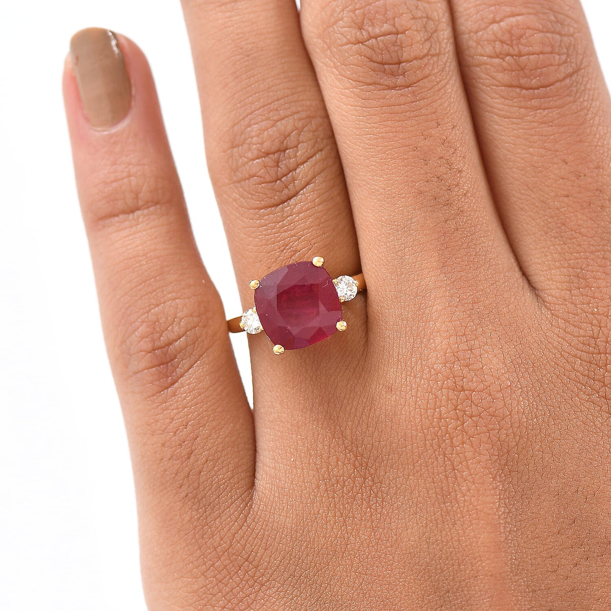 LUXURIANT African Ruby and Lab Grown Diamond Solitaire Ring in 18K Vermeil Yellow Gold Plated Sterling Silver 8069864 6