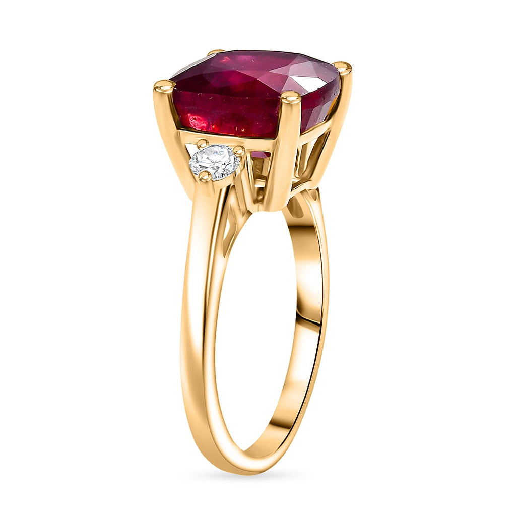 Luxuriant African Ruby & Lab Grown Diamond (SI-GH) Ring in 18K Vermeil Yellow Gold Plated Sterling Silver 6.76 Ct.