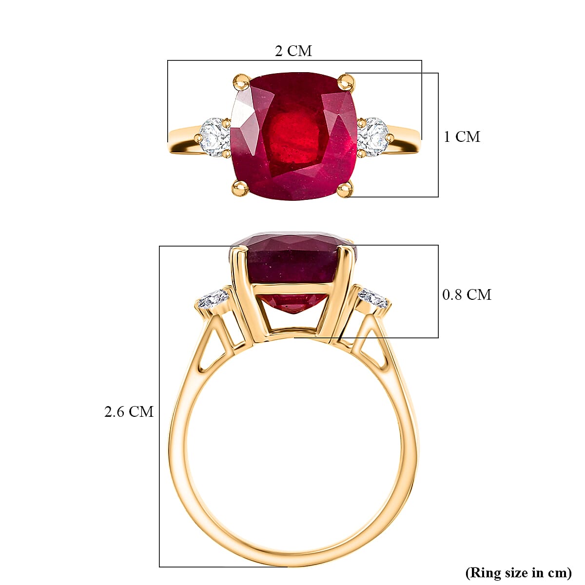 LUXURIANT African Ruby and Lab Grown Diamond Solitaire Ring in 18K Vermeil Yellow Gold Plated Sterling Silver 8069864 12