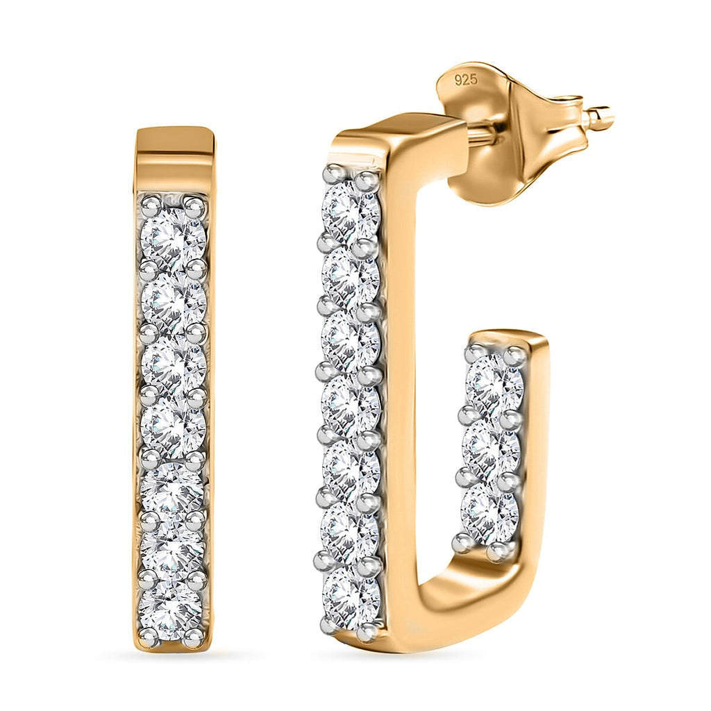 Luxuriant Diamond -Lab Grown Diamond (SI-GH) J Half Hoop Earring in 18K Vermeil Yellow Gold Plated Sterling Silver 0.50 Cts