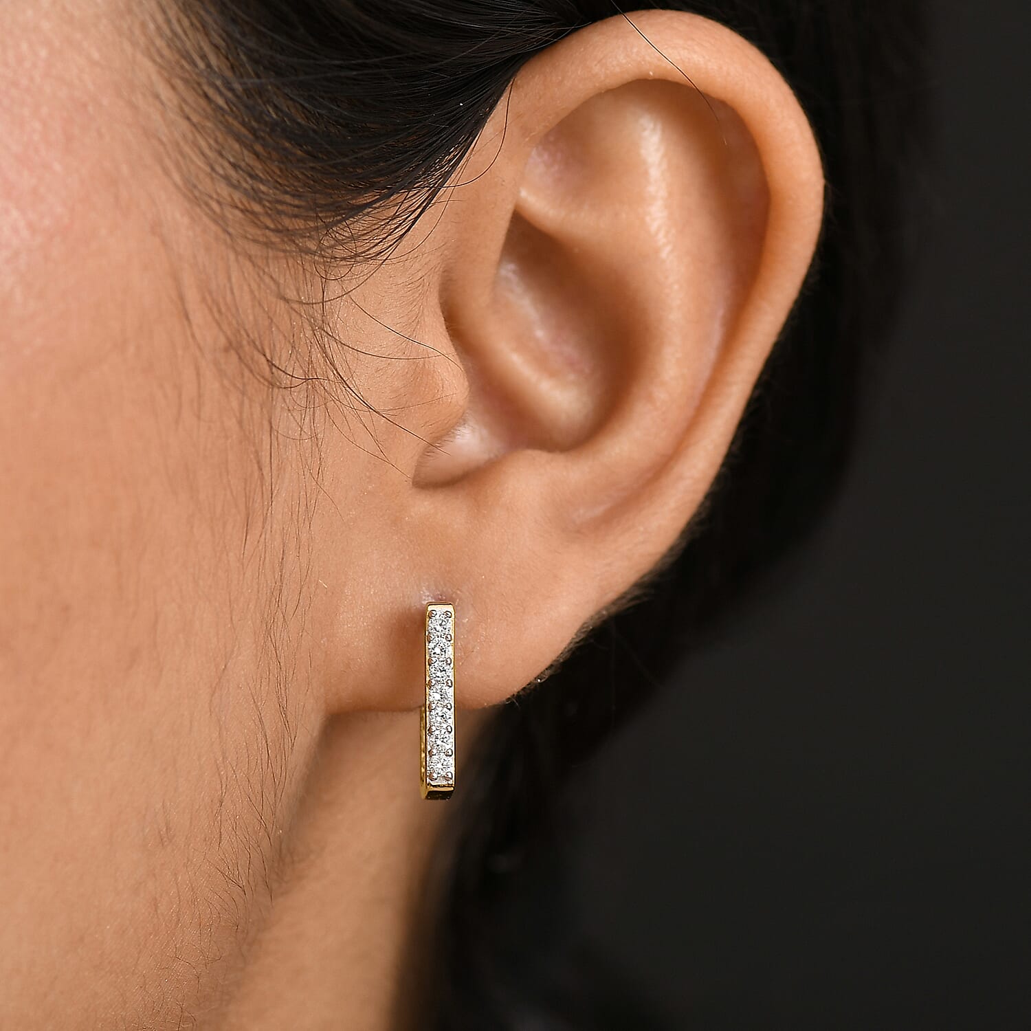 LUXURIANT 0.50 Ct Lab Grown Diamond (SI-GH) J Half Hoop Earring in 18K Vermeil Yellow Gold Plated Sterling Silver 8163426 2