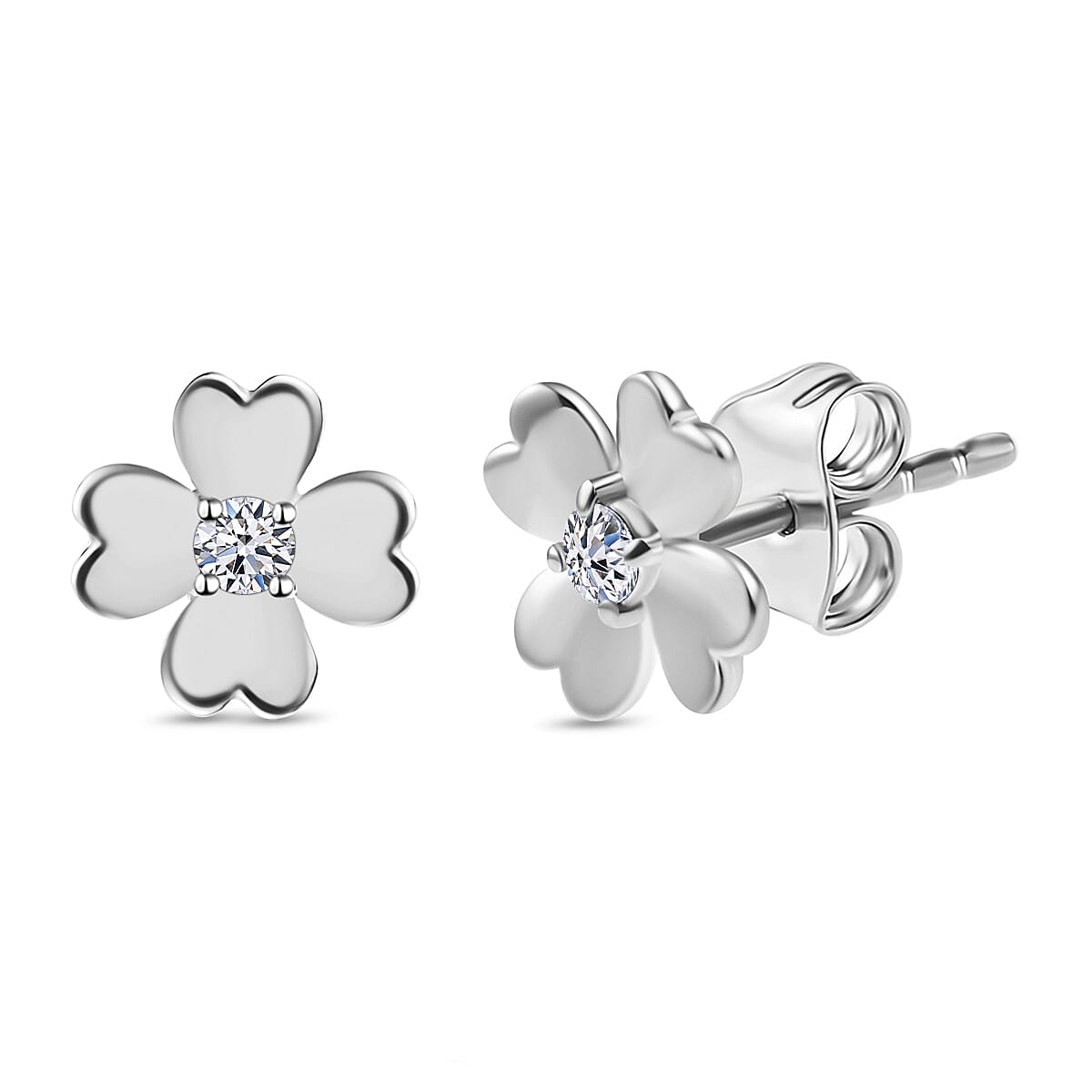 LUXURIANT Lab Grown Diamond (SI G/H) Floral Stud Push Back Earring in Rhodium Overlay Sterling Silver 8093626 0