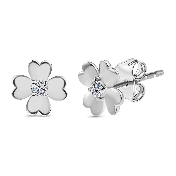 LUXURIANT Lab Grown Diamond (SI G/H) Floral Stud Push Back Earring in Rhodium Overlay Sterling Silver 8093626 1