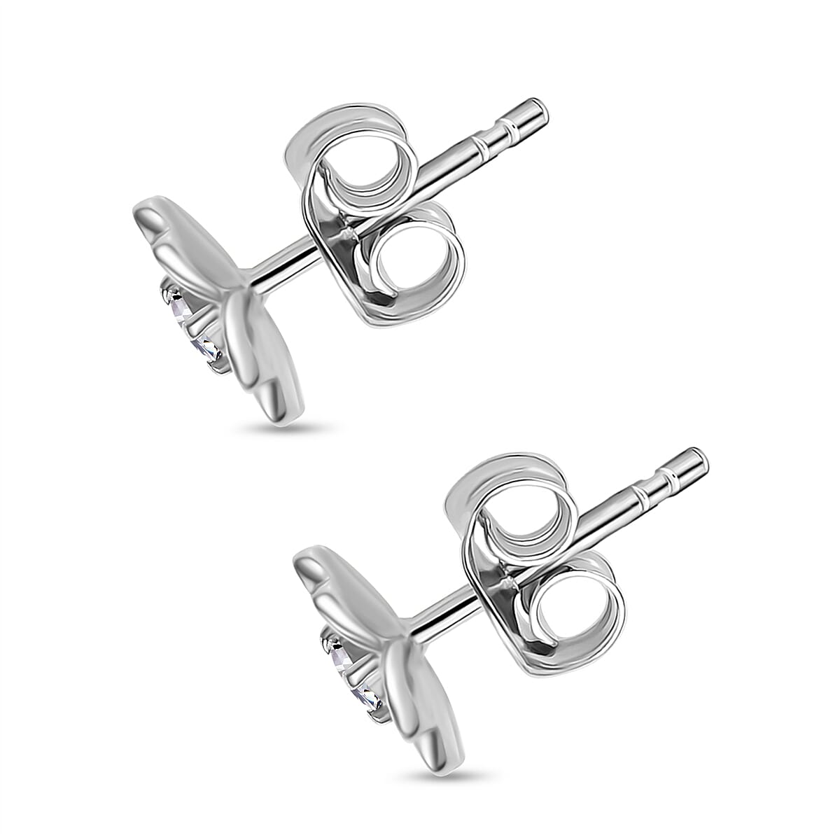 LUXURIANT Lab Grown Diamond (SI G/H) Floral Stud Push Back Earring in Rhodium Overlay Sterling Silver 8093626 4