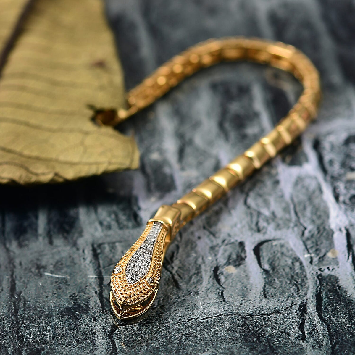 LUXURIANT Lab Grown Diamond Serpentine Bracelet (Size 7.5) in 18K Vermeil Yellow Gold Over Sterling Silver (SI-GH) V32529440 2