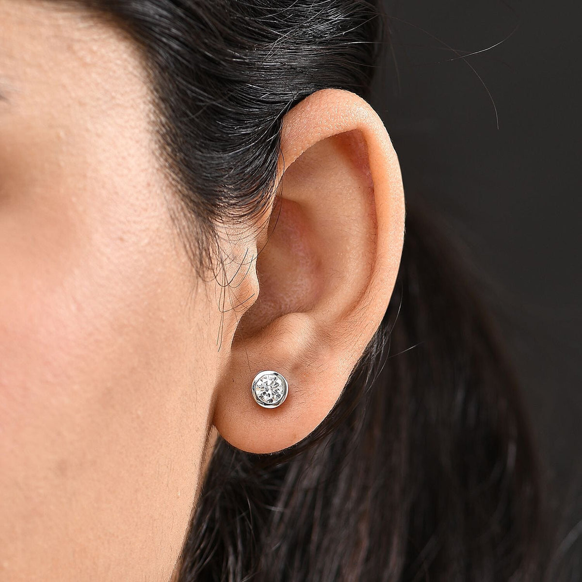 LUXURIANT Lab Grown Diamond Stud Earrings in Rhodium Sterling Silver 8357193 2
