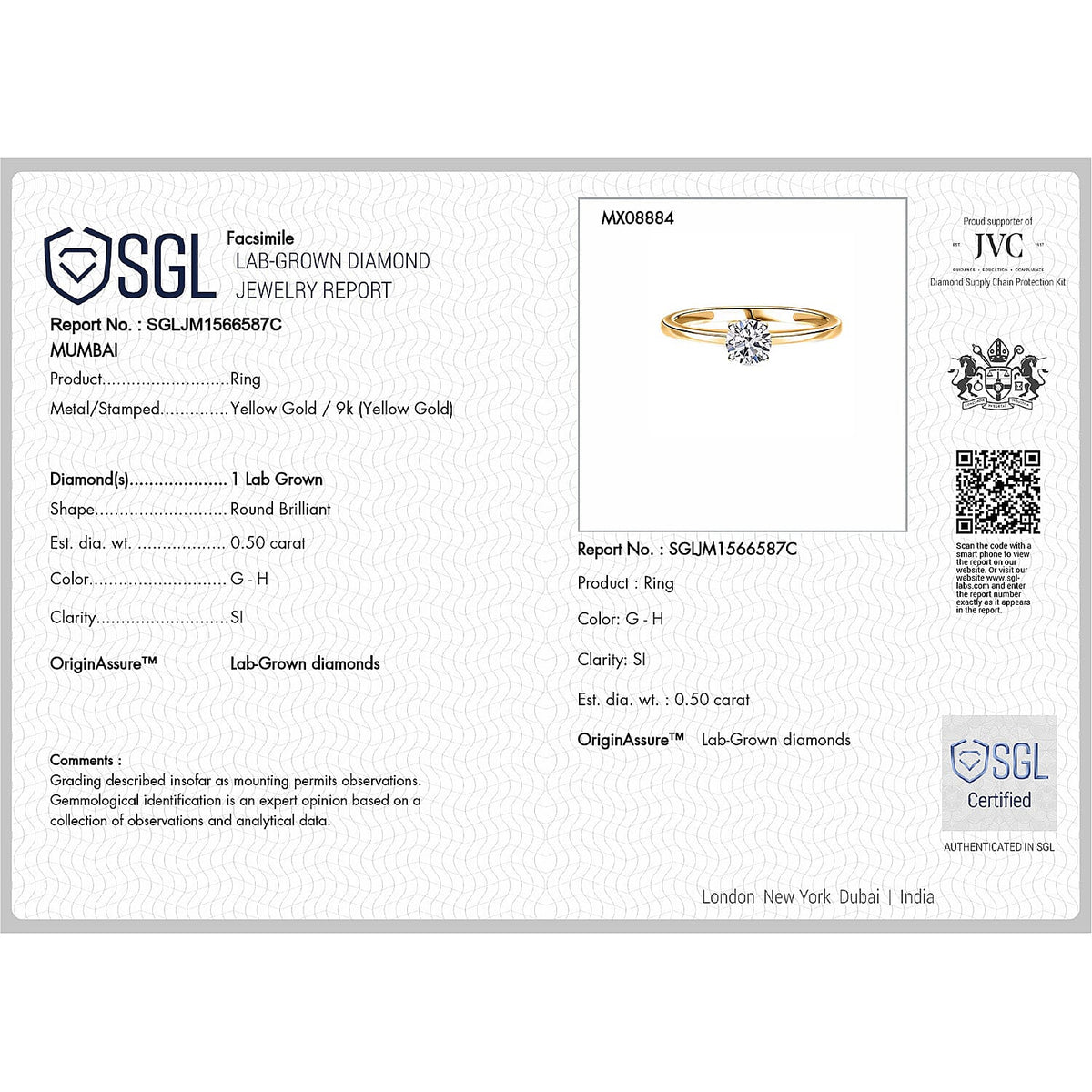 LUXURIANT SGL Certified 9K Yellow Gold (SI G H) Lab Grown Diamond Solitaire Ring 0.51 Ct. 8068791 7