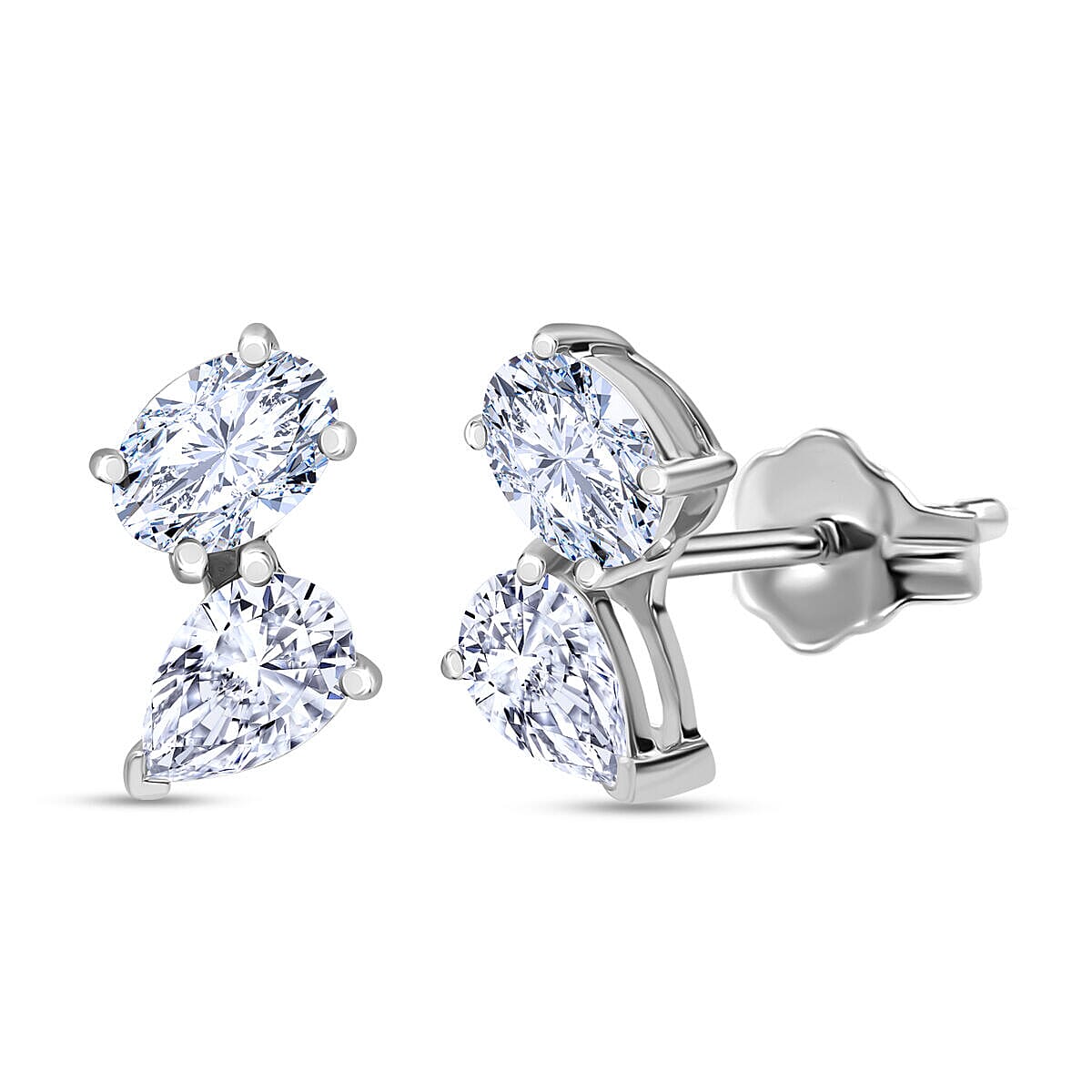 LUXURIANT The TOI ET MOI 1 Ct. Lab Grown Diamond Oval-Cut and Pear-Cut Earring in Rhodium Overlay Sterling Silver 8211452 0