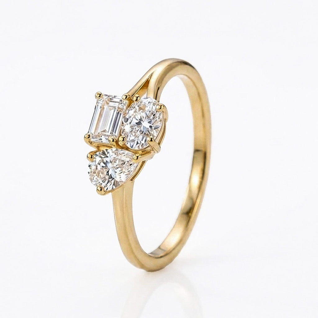 Luxuriant Lab Grown Diamond (VS-EF) 3 Stone Ring in 18K Vermeil Yellow Gold Plated Sterling Silver 0.77 Ct.