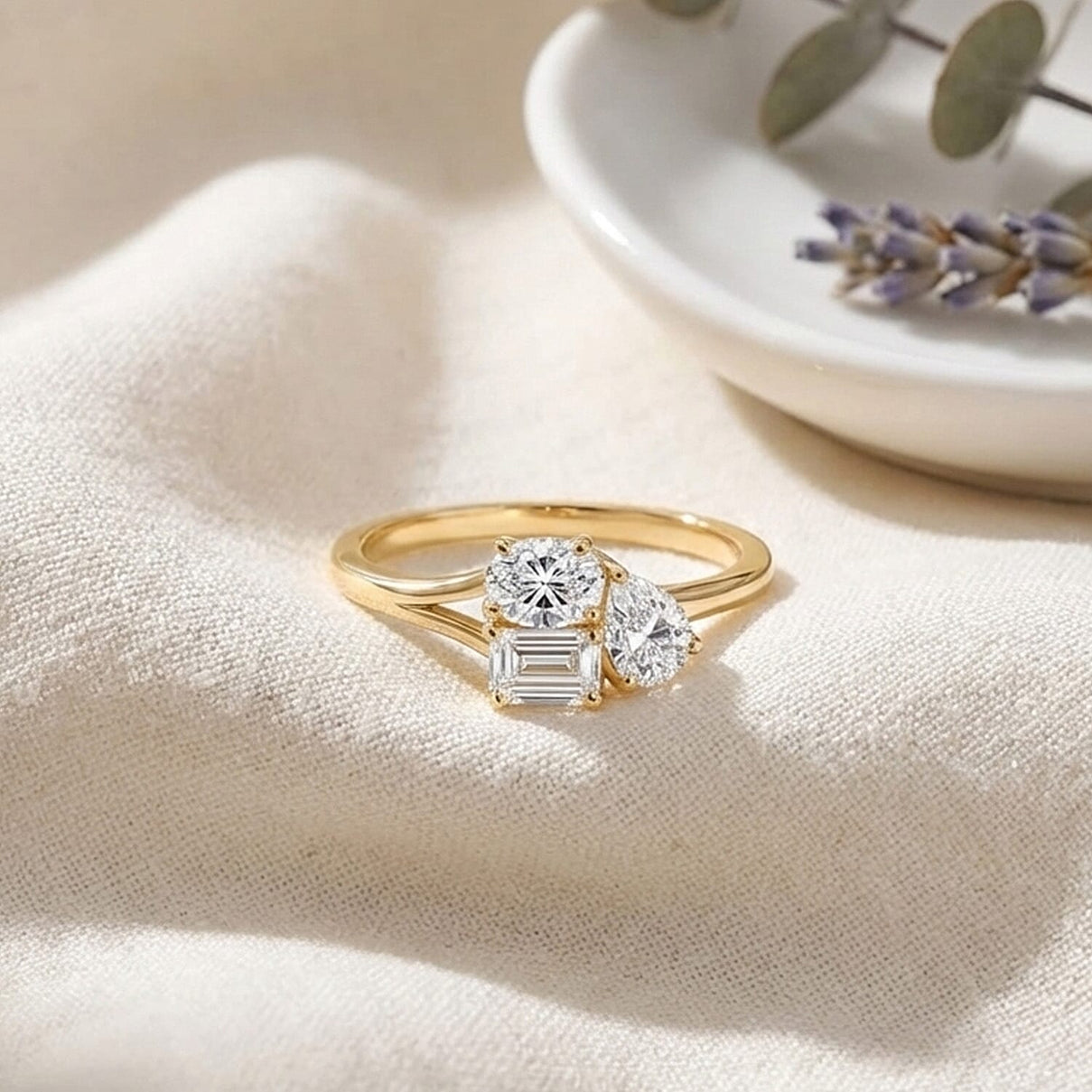 LUXURIANT Toi Et Moi Lab Grown Diamond 3 Stone Ring in 18K Vermeil Yellow Gold Plated  Sterling Silver  0.76  Ct. 8281084 2