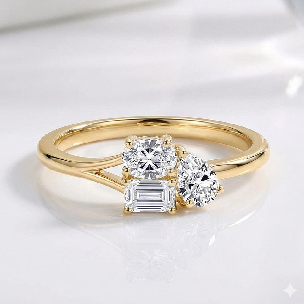 Luxuriant Lab Grown Diamond (VS-EF) 3 Stone Ring in 18K Vermeil Yellow Gold Plated Sterling Silver 0.77 Ct.