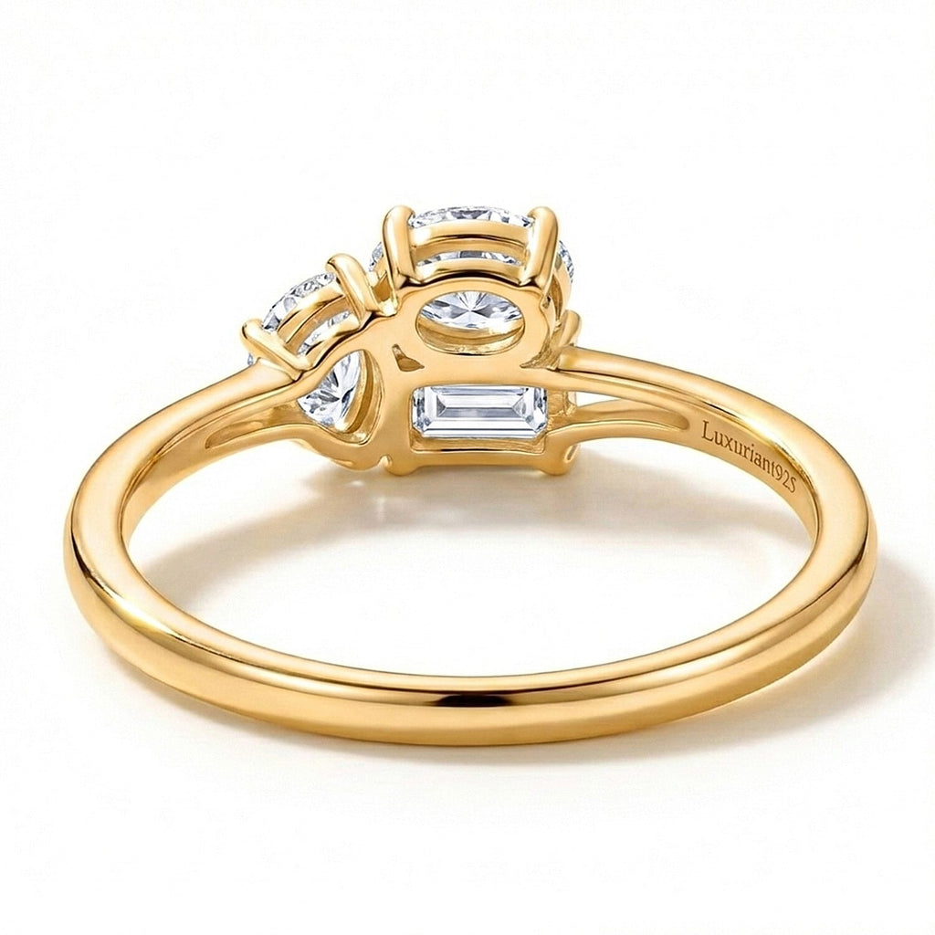 Luxuriant Lab Grown Diamond (VS-EF) 3 Stone Ring in 18K Vermeil Yellow Gold Plated Sterling Silver 0.77 Ct.