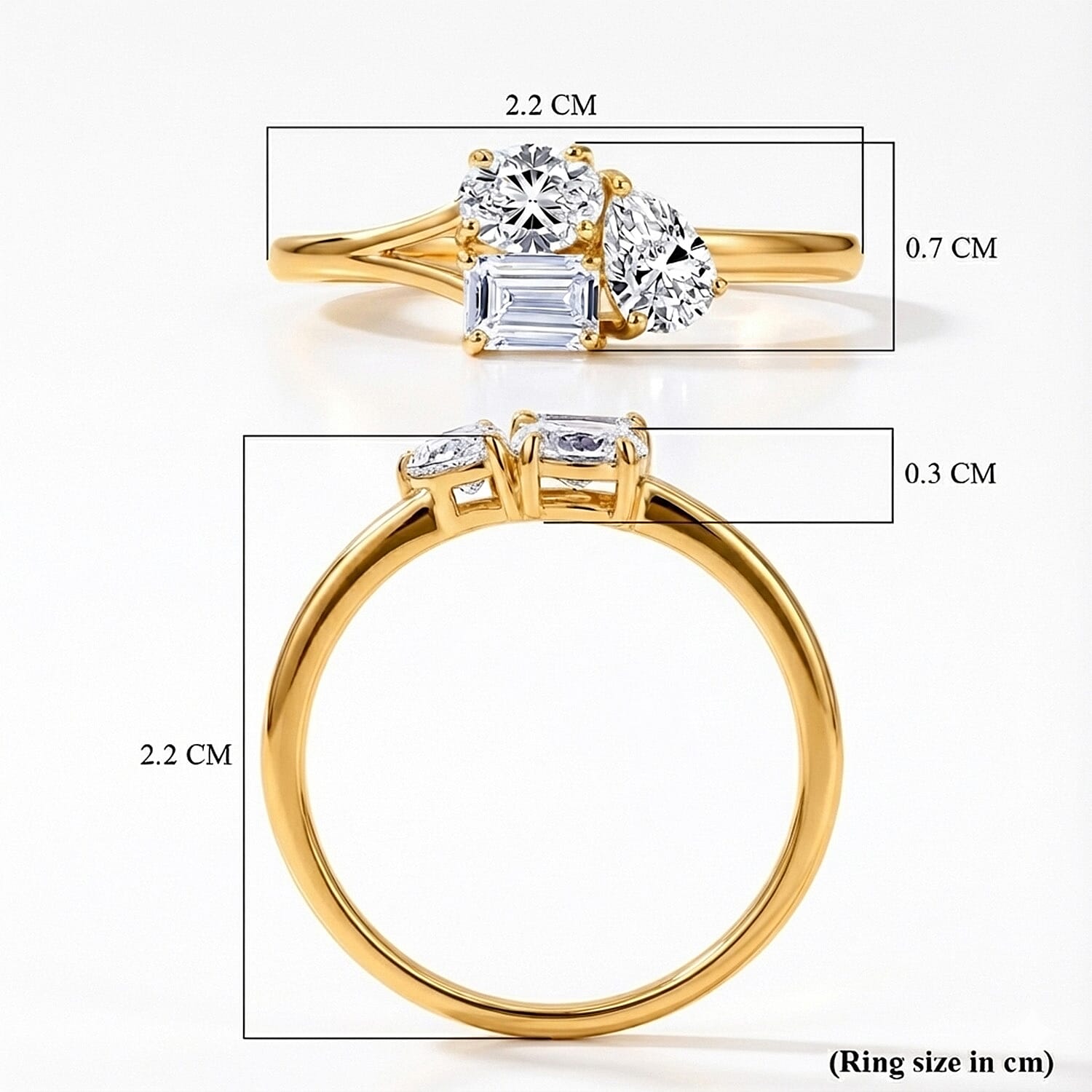LUXURIANT Toi Et Moi Lab Grown Diamond 3 Stone Ring in 18K Vermeil Yellow Gold Plated  Sterling Silver  0.76  Ct. 8281084 7