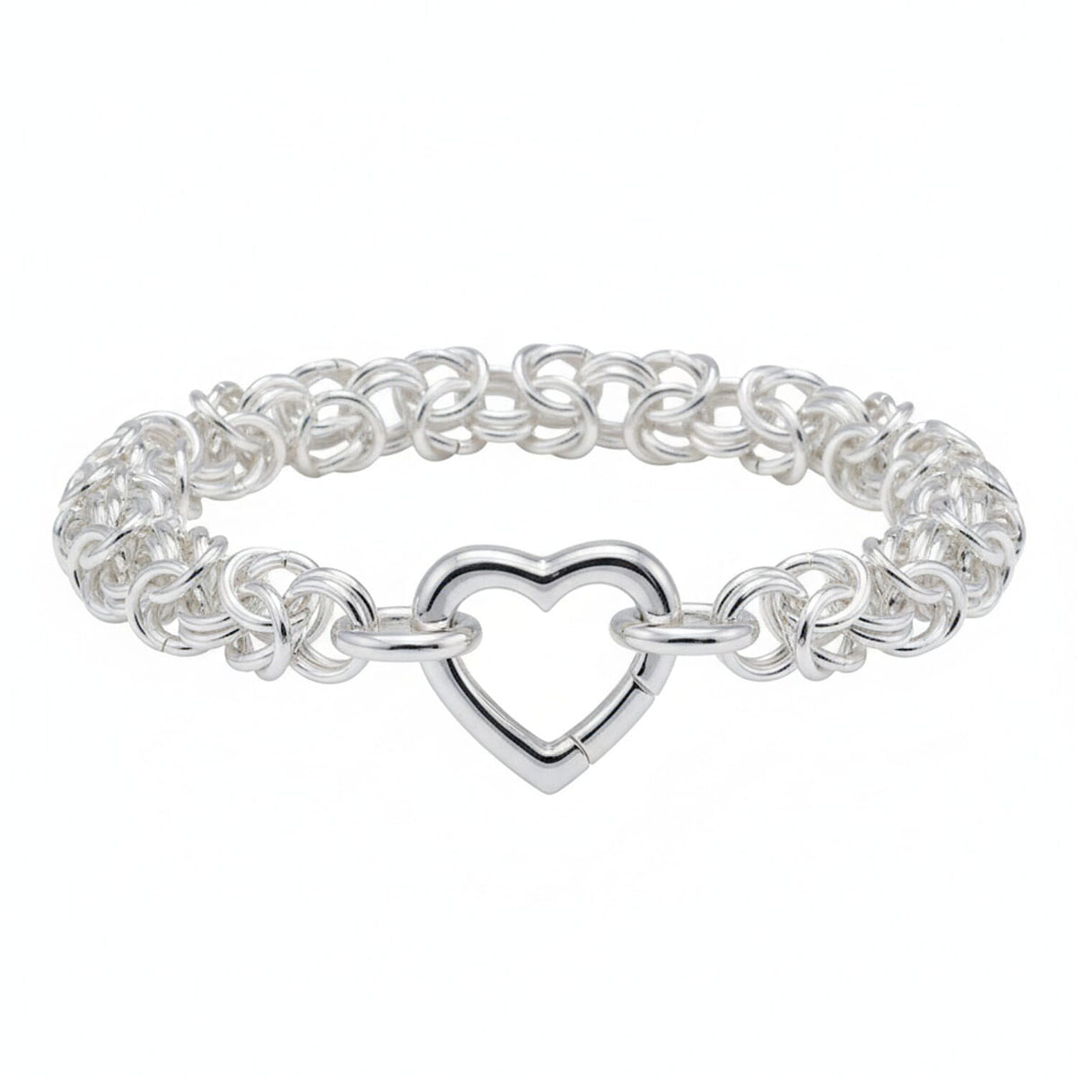 La Bella Fine Italian Jewellery - Handmade Sterling Silver Byzantine Bracelet (Size 7.5) with Heart Clasp 8055734 0