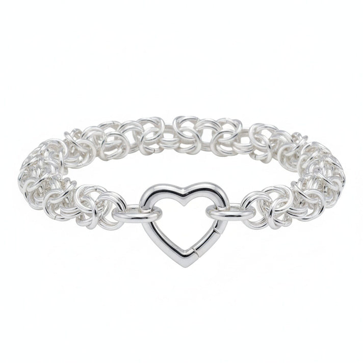 La Bella Fine Italian Jewellery - Handmade Sterling Silver Byzantine Bracelet (Size 7.5) with Heart Clasp 8055734 1
