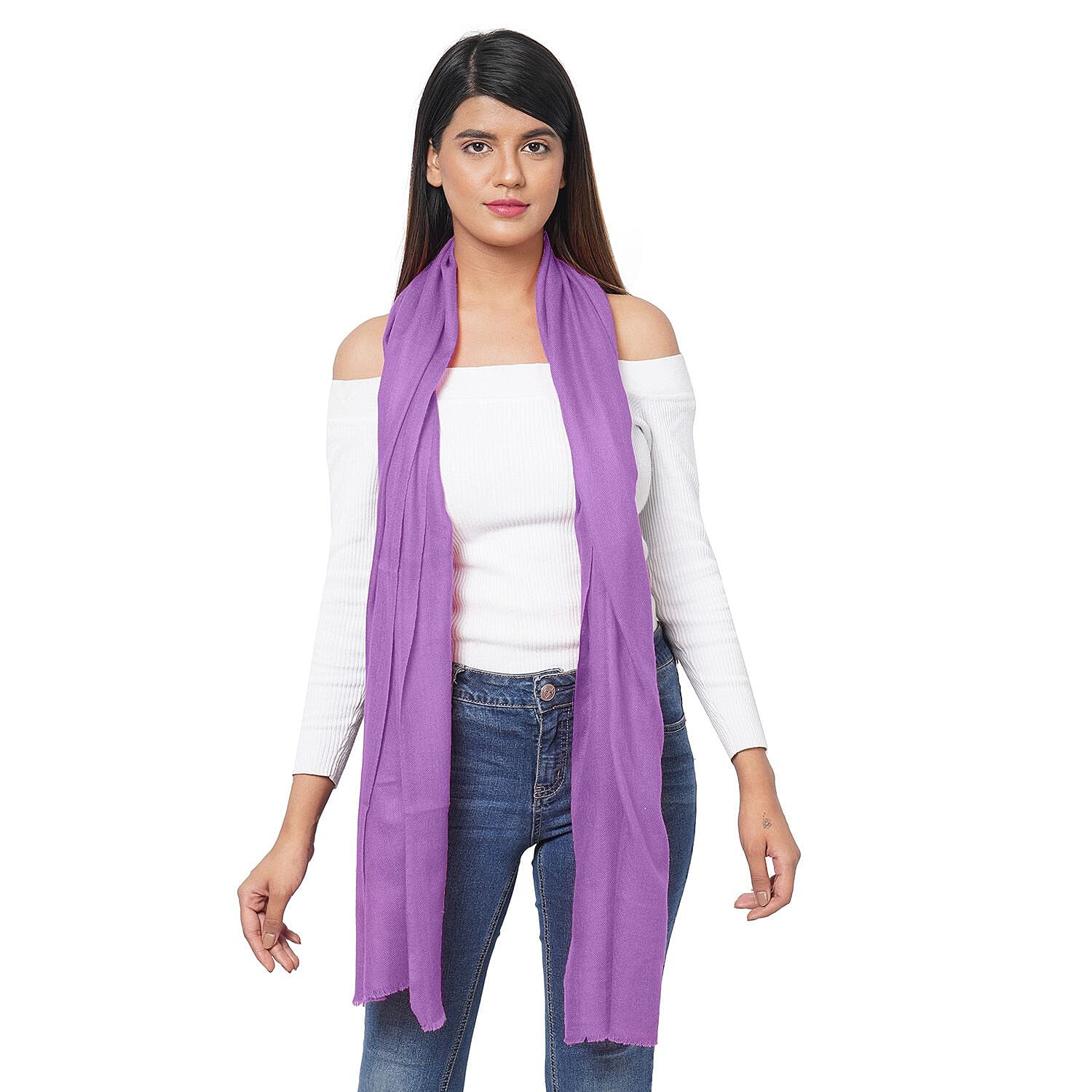 LA MAREY 100% Cashmere Pashmina Women's Scarf (Size 190x70 Cm) - Lavender 7331994 2