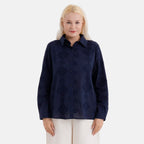 La Marey 100% Cotton Embroidered Shirt (Size 12 to 14) - Navy Blue