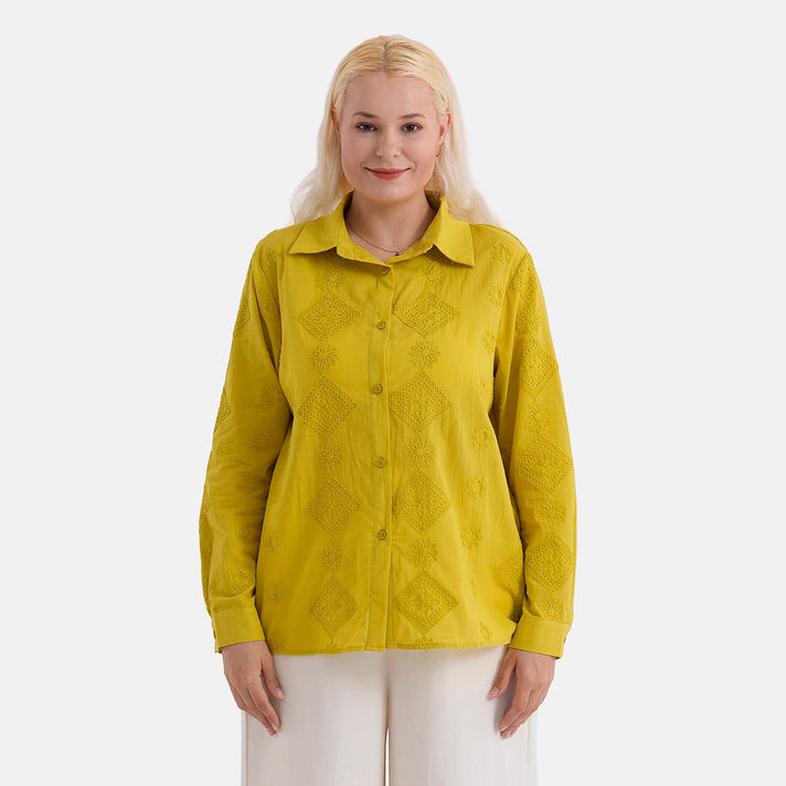 La Marey 100% Cotton Embroidered Shirt (Size 16 to 18) - Yellow 8345389 1