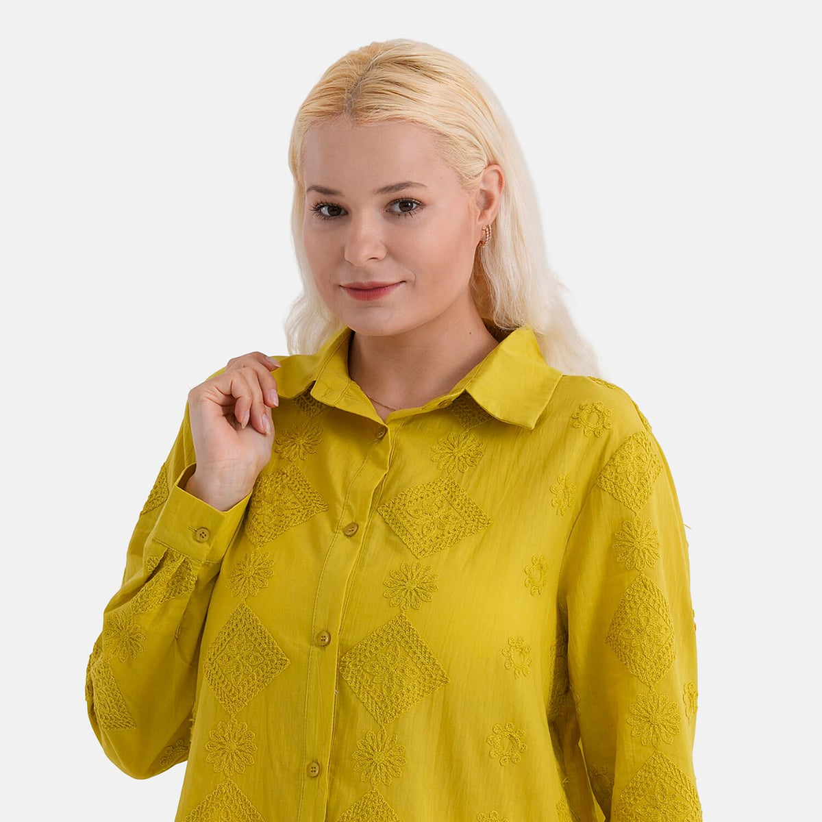 La Marey 100% Cotton Embroidered Shirt (Size 16 to 18) - Yellow 8345389 5