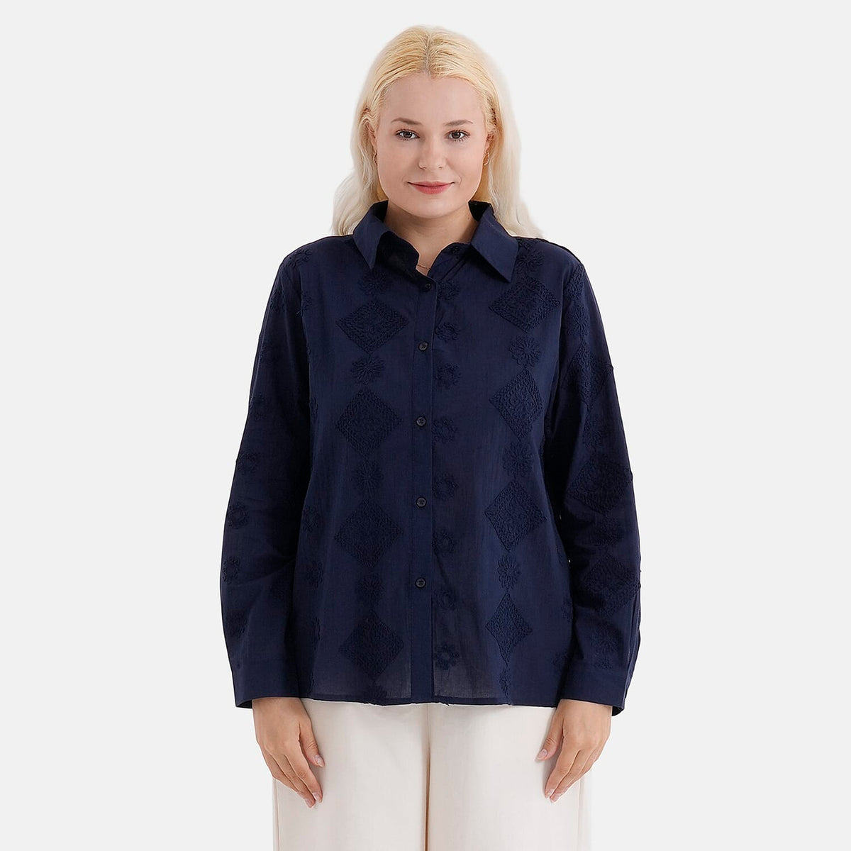 La Marey 100% Cotton Embroidered Shirt (Size 8 to 10) - Navy Blue V32550607 0