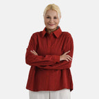La Marey 100% Cotton Embroidered Shirt (Size 16 To 18) - Wine