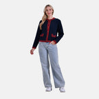 La Marey 100% Cotton Knitted Jacket (Size 20 to 22) - Navy & Red