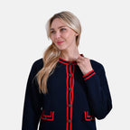 La Marey 100% Cotton Knitted Jacket (Size 20 to 22) - Navy & Red