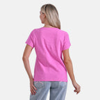 La Marey 100% Cotton Short Sleeve V-Neck Casual Top (Size M) - Pink
