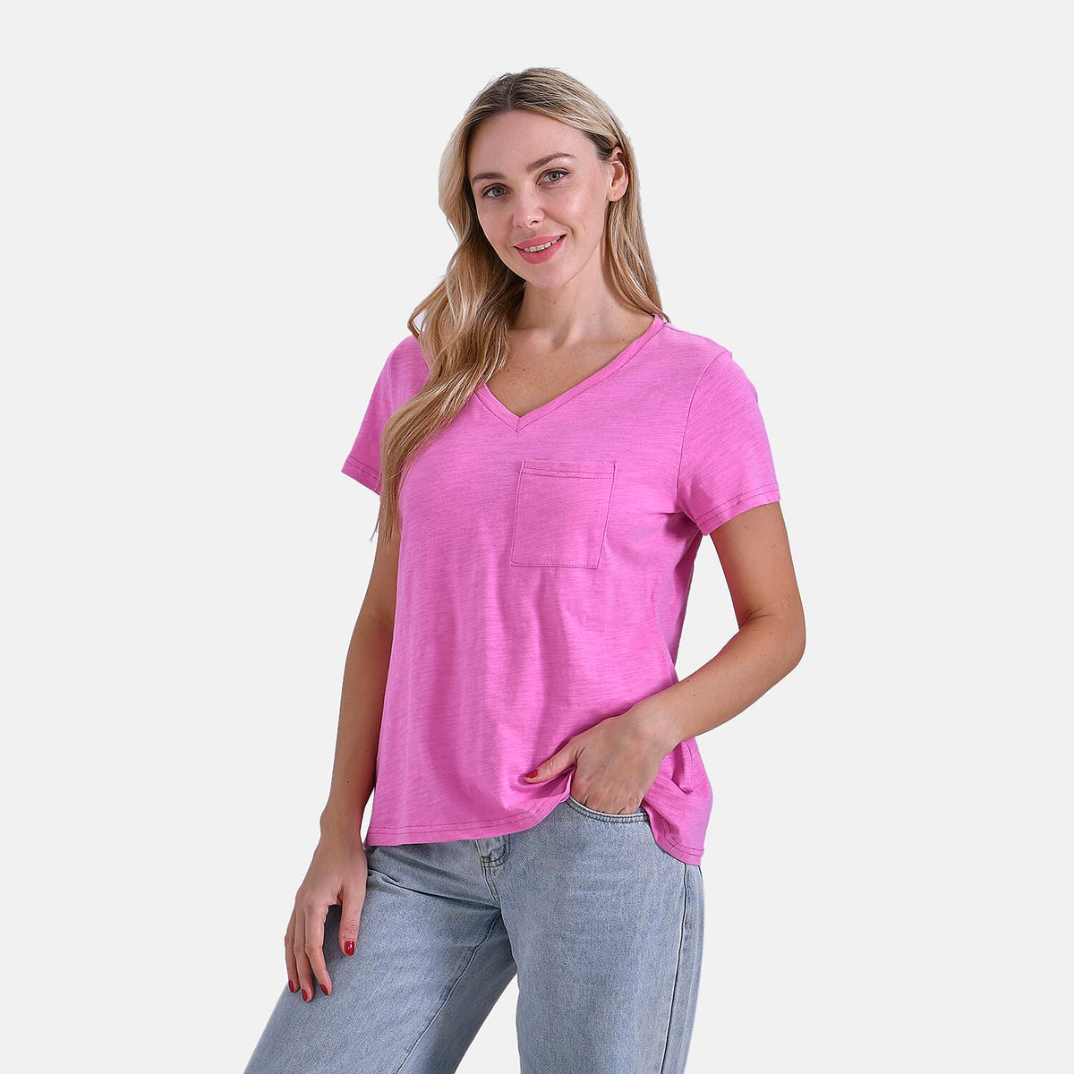 La Marey 100% Cotton Short Sleeve V-Neck Casual Top (Size 10-12) - Pink V32572405 3