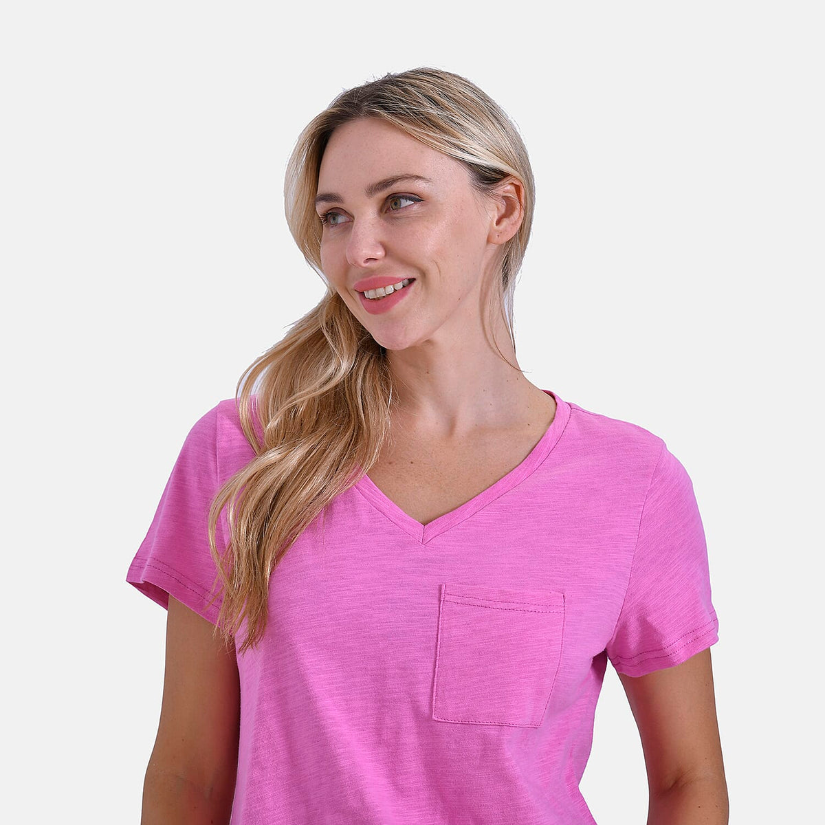 La Marey 100% Cotton Short Sleeve V-Neck Casual Top (Size 10-12) - Pink V32572405 5