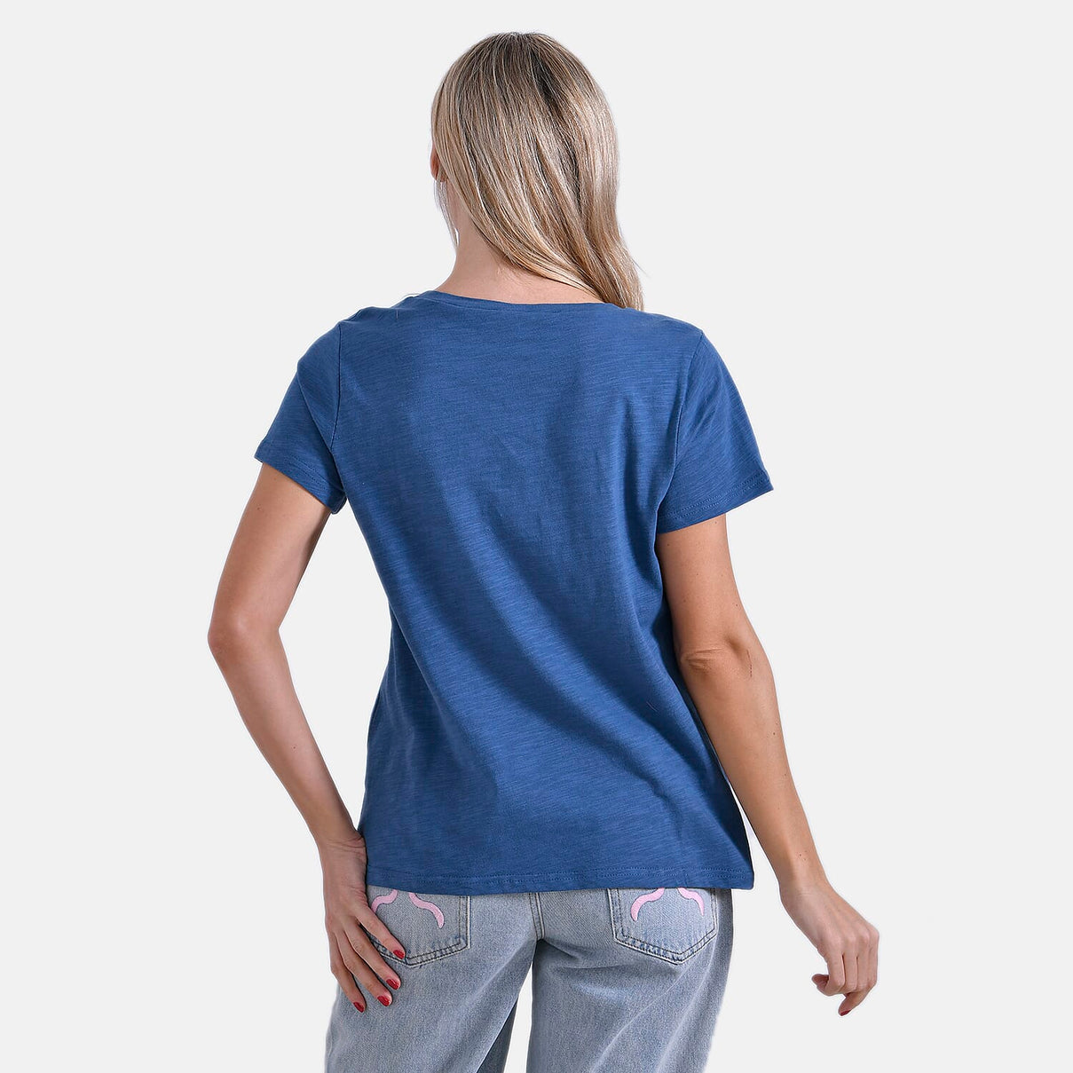 La Marey 100% Cotton Short Sleeve V-Neck Casual Top (Size 16-18) - Navy V32527607 2