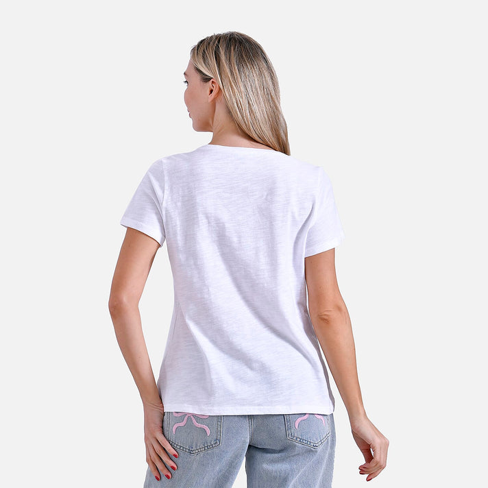 La Marey 100% Cotton Short Sleeve V-Neck Top with Pocket (Size XL) - White 7979995 2