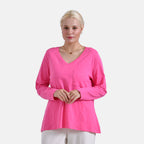 La Marey 100% Cotton V-Neck Long Sleeve Classic Top (Sze 16 to 18) - Pink