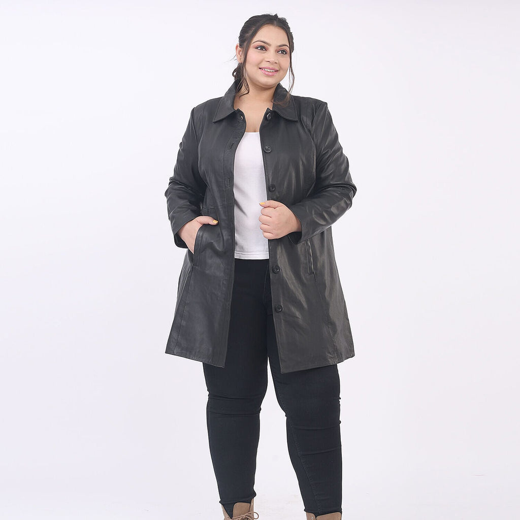 La Marey 100% Genuine Leather Long Coat (Size 12) - Black