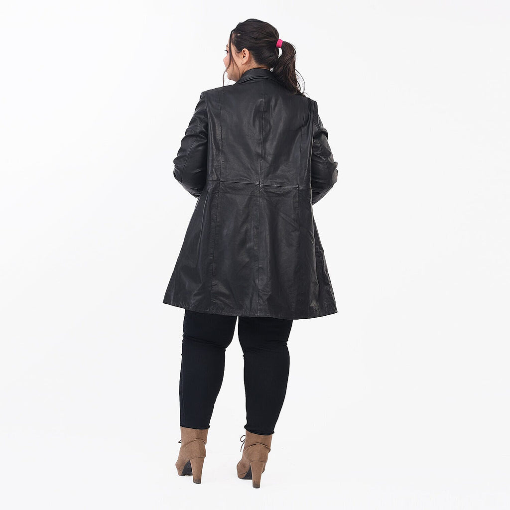 La Marey 100% Genuine Leather Long Coat (Size 12) - Black