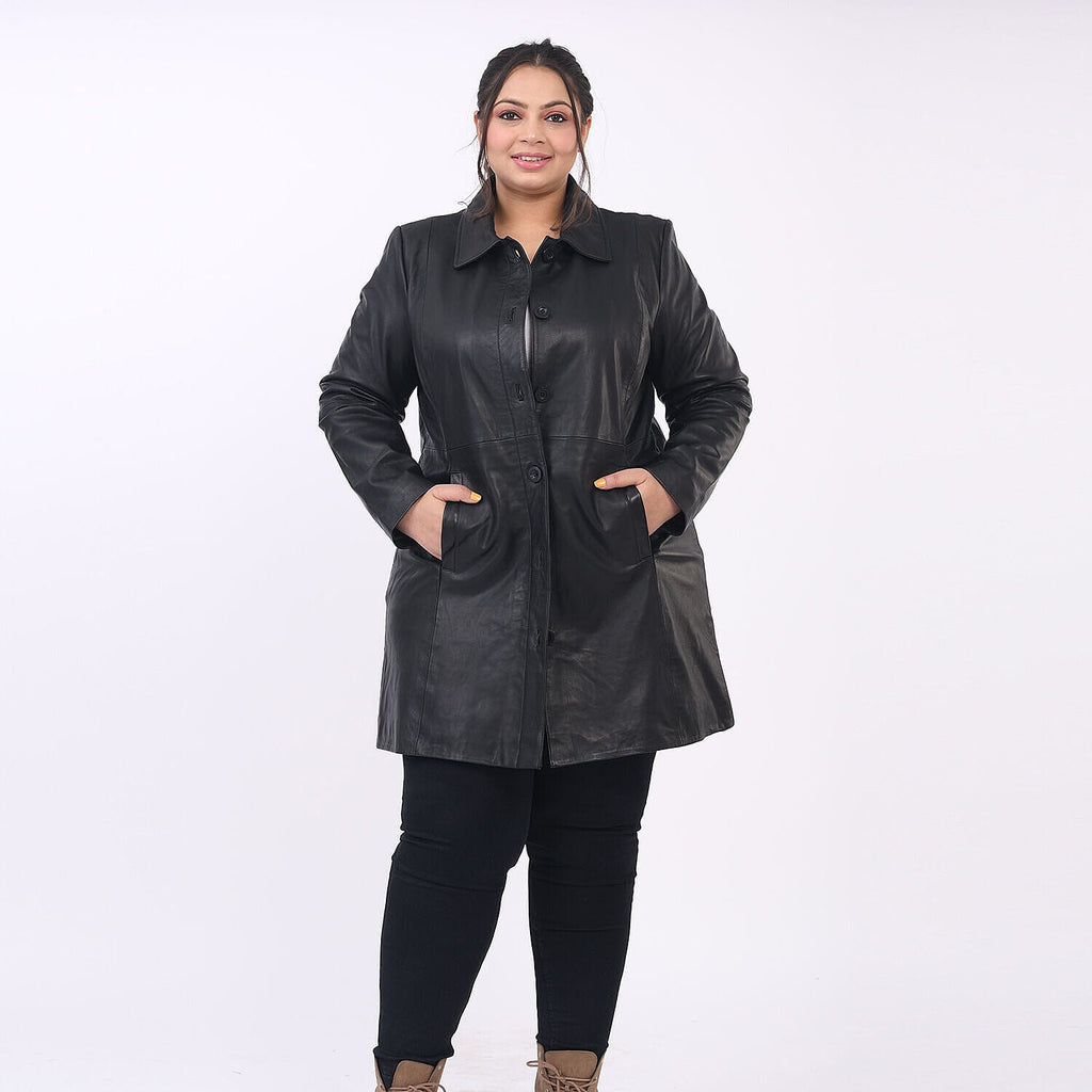 La Marey 100% Genuine Leather Long Coat (Size 12) - Black