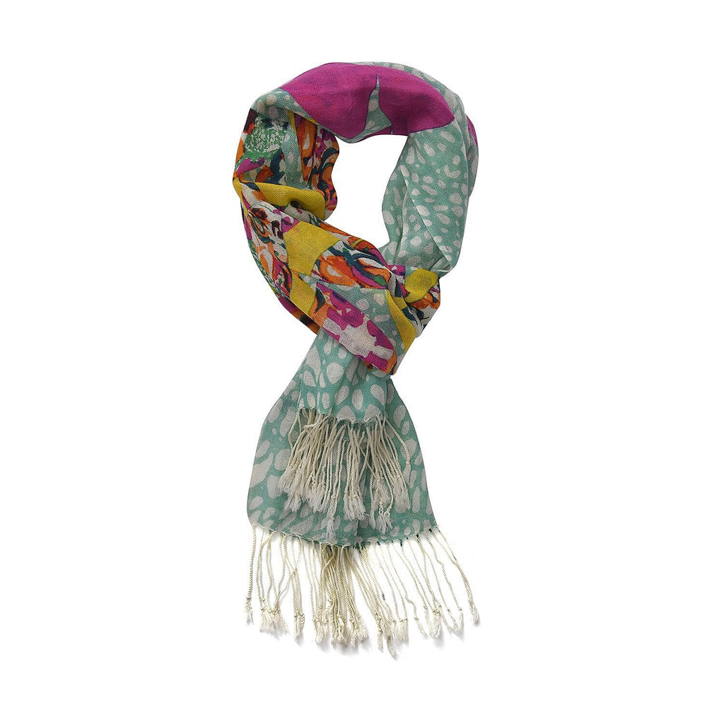 La Marey 100% Merino Wool Art Patterned Scarf (Size 175x66 Cm) - Green & Red