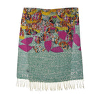 La Marey 100% Merino Wool Art Patterned Scarf (Size 175x66 Cm) - Green & Red