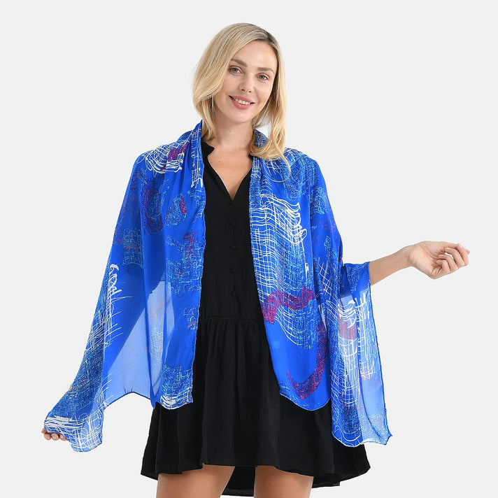 La Marey 100% Mulberry Silk Printed Scarf (170 x 65cm) - Blue 8310004 1