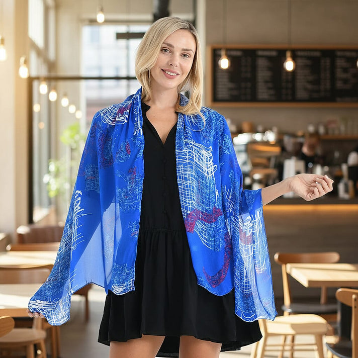 La Marey 100% Mulberry Silk Printed Scarf (170 x 65cm) - Blue 8310004 2
