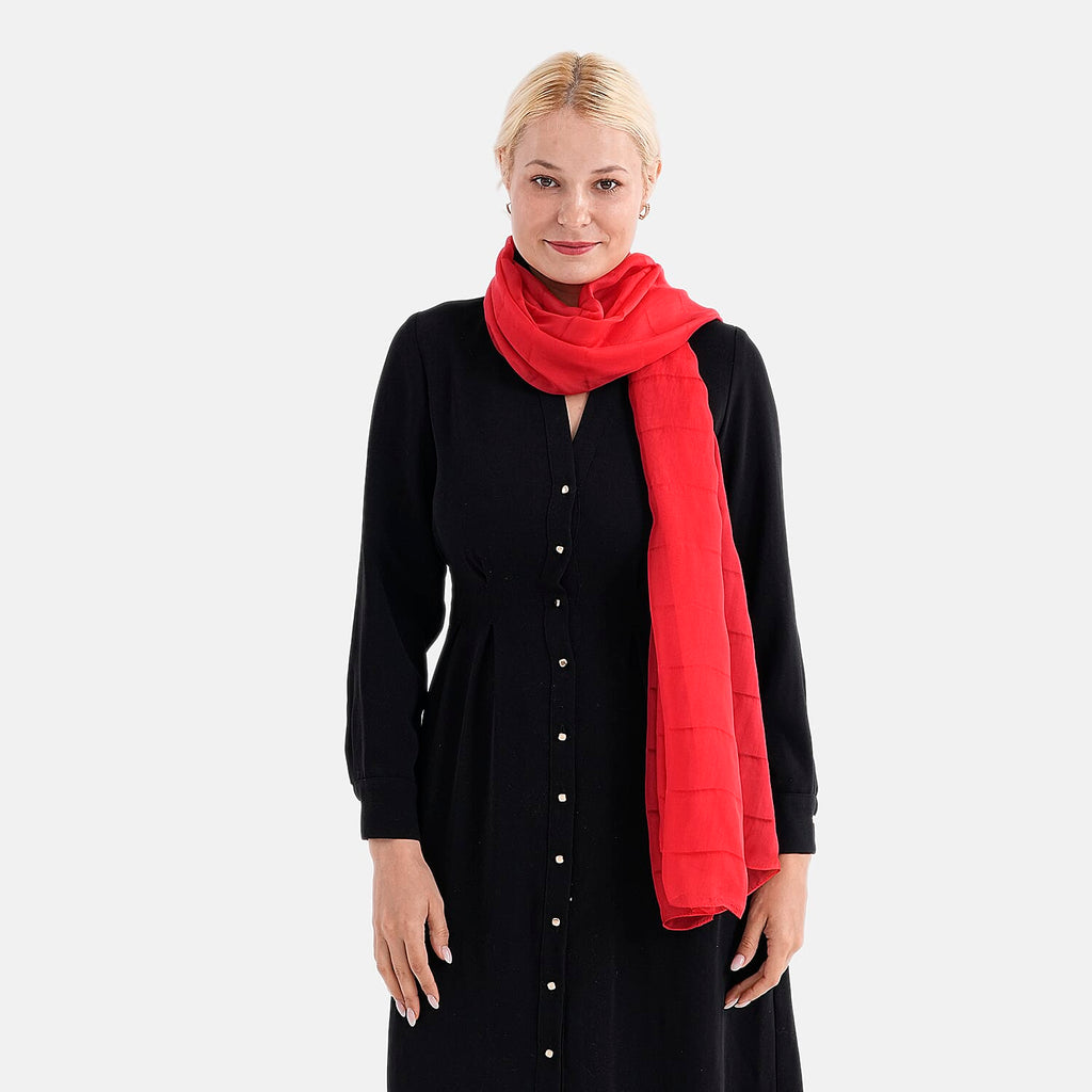 La Marey 100% Mulberry Silk Scarf (177 x 110 cm) - Red