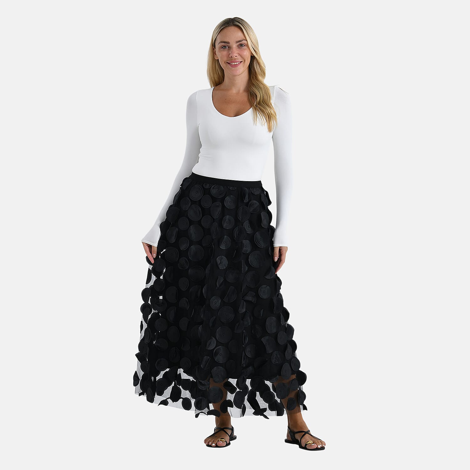 La Marey 3D Flower Appliques Tulle Skirt (Size - L-XL) - Black 8254150 0