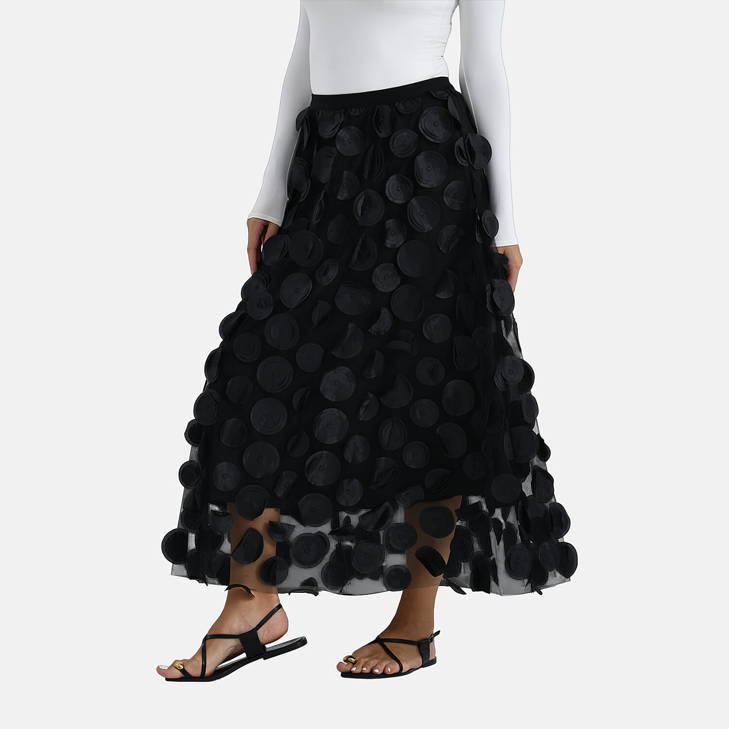La Marey 3D Flower Appliques Tulle Skirt (Size - L-XL) - Black 8254150 3