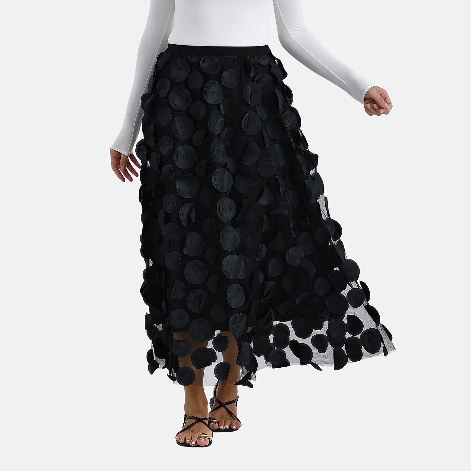 La Marey 3D Flower Appliques Tulle Skirt (Size - L-XL) - Black 8254150 4