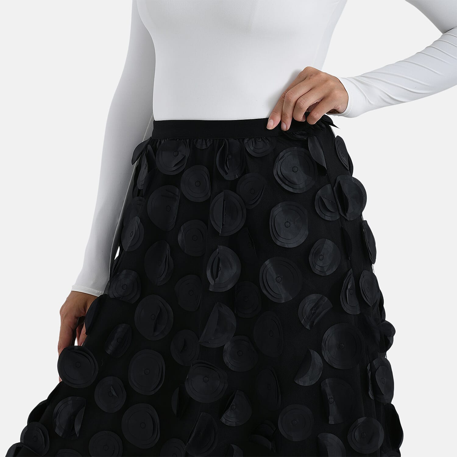 La Marey 3D Flower Appliques Tulle Skirt (Size - L-XL) - Black 8254150 5