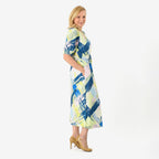 La Marey Abstract Brushstroke Print Midi Dress (Size 16 to 18) - Light Green