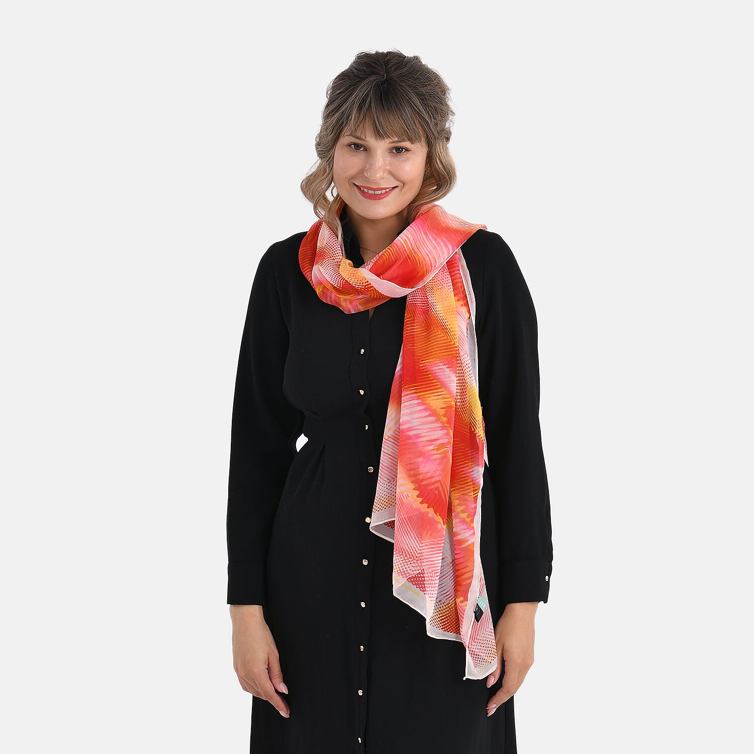 La Marey Abstract Print Mulberry Silk Scarf (Size- 175x65cm) - Red, Orange &amp; Yellow 8167965 4