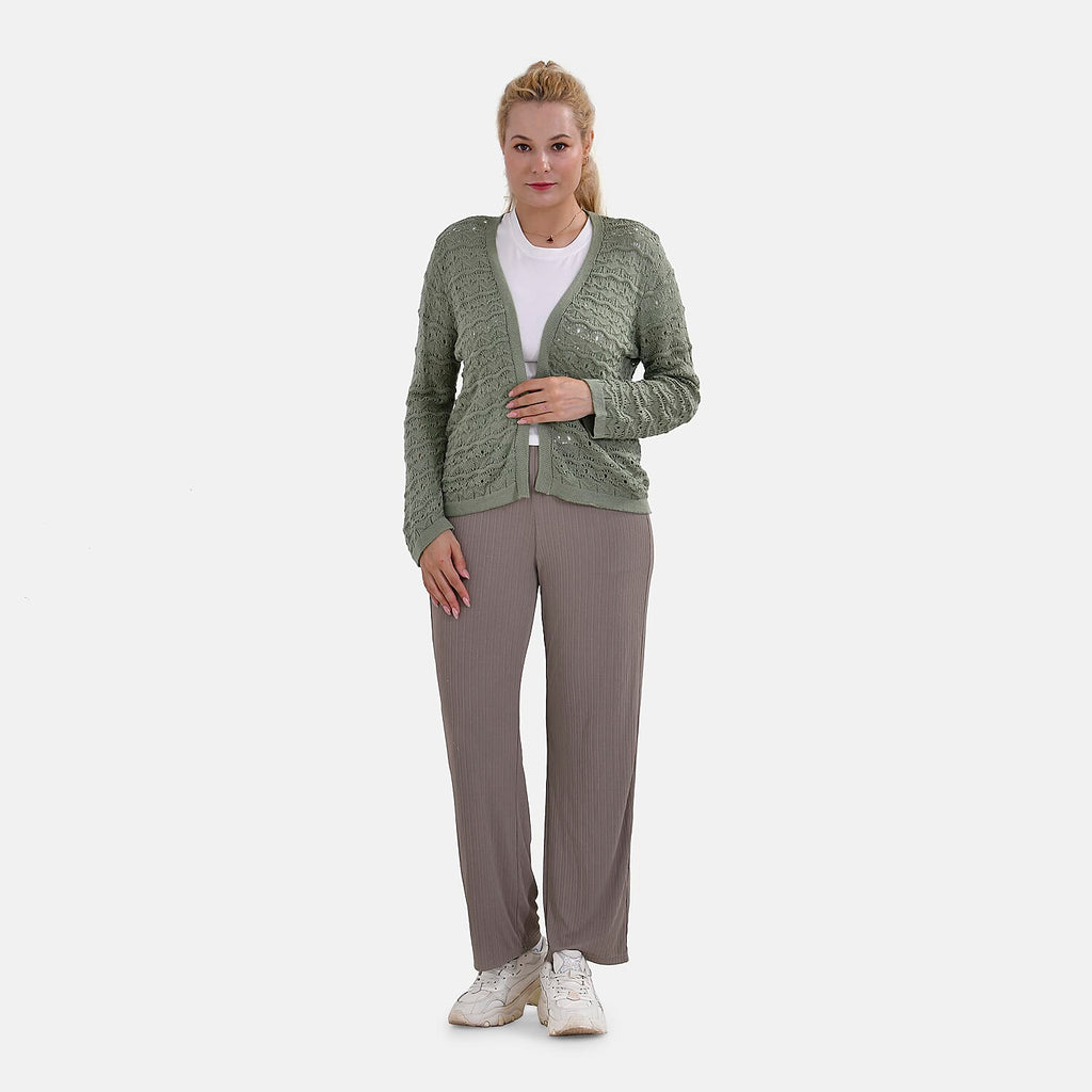 La Marey Lace Hollow Out Knit Cardigan (Size L) - Green